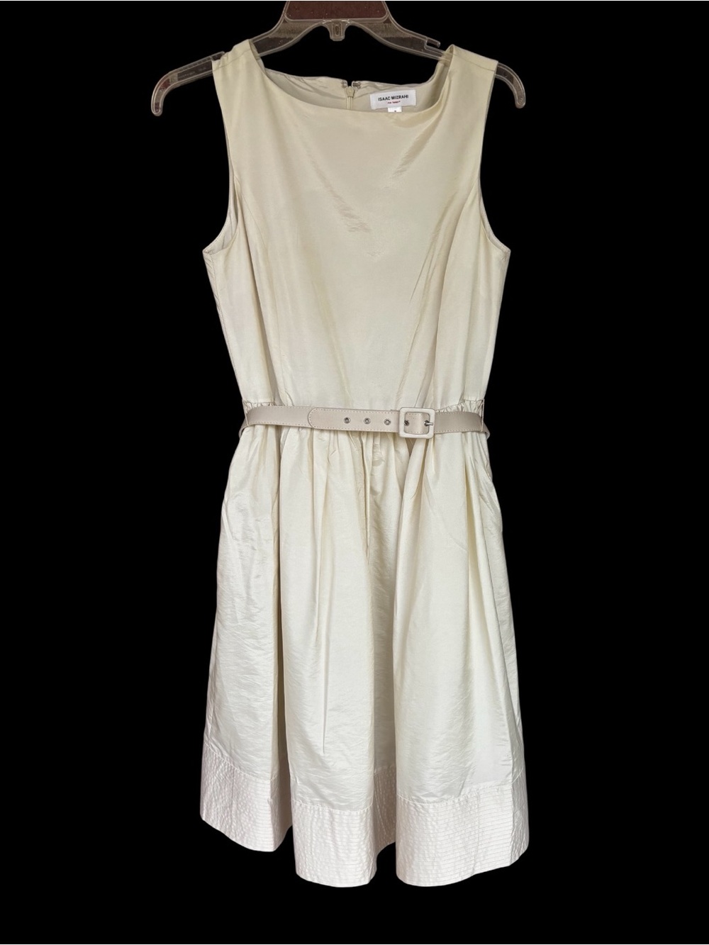 Isaac Mizrahi Women’s 8 cream sleeveless dress textured hem cocktail